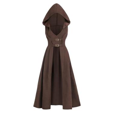 Imagem de LTAKK Fantasia renascentista feminina com capuz vestido pirata medieval espartilho alto baixo Ren Faire vestido com capuz, 2GG
