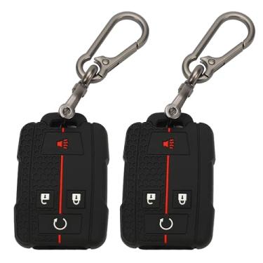 Imagem de TOMALL Pacote com 2 capas para chaveiro GMC com chaveiro, capa de borracha de silicone com 4 botões para Chevy Silverado Suburban Tahoe Colorado GMC Canyon Sierra 1500 2500 3500 HD (botões brancos +