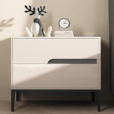 Imagem de Mesa De Cabeceira De Madeira Maciça Moderna E Simples Com Puxador De Gaveta Criativo, Design Em Couro, Multicolorido E De Grande Capacidade, Adequado Para Sala De Es, Dark Gray(r), 50 * 40 * 48cm