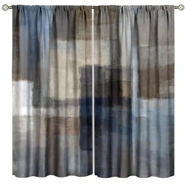 Imagem de PHTAYOT Cortinas de pintura abstrata cinza marrom bege, estampa geométrica abstrata moderna para decoração de janela de quarto, varão, cortinas para sala de estar, quarto, cozinha, conjunto de 2