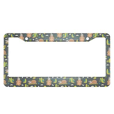 Imagem de Swono Moldura de placa de licença de preguiça engraçadas preguiças na floresta com capa de placa de licença de metal de alumínio para mulheres e homens, decoração automotiva para carro/caminhão dos