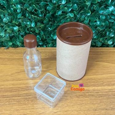 Imagem de Kit Festa 60 Lembrancinhas Acrícilico Caixinhas Cofrinhos e Garrafinhas - Fala Comigo (Marrom)