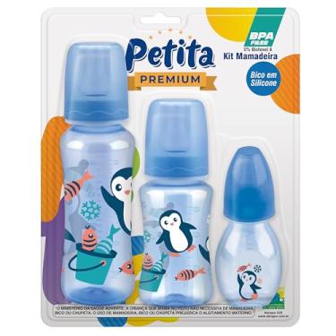 Imagem de KIT MAMADEIRA COLOR CINTURADA COM BICO EM SILICONE - 03 UNID. 240/140/60ml - AZUL, Petita, Azul