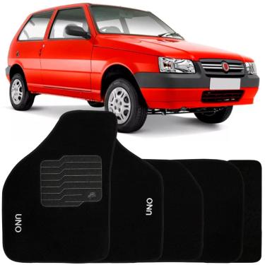 Imagem de Jogo de Tapete Automotivo Carpete Fiat Uno 2008 à 2013 Soft Logo Bordado Preto 5 Peças
