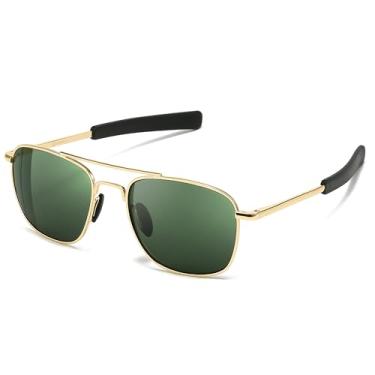 Imagem de SUNGAIT Óculos De Sol Com Lentes Vidro Genuíno Para Homens E Mulheres: Estilo Militar, Aviador, Piloto, Hastes Baioneta Dobradiça Mola Aprimoradas Sgt286Jml-Blp