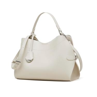 Imagem de Bolsa feminina de couro legítimo, bolsa tiracolo de grande capacidade com alça ajustável removível, Off-white, Large, Bolsa de mão
