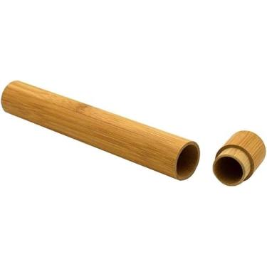 Imagem de ZGLUZP 1 estojo de tubo de escova de dentes de bambu para viagem, acampamento, banheiro, acessórios para escovas de dentes, recipientes de viagem