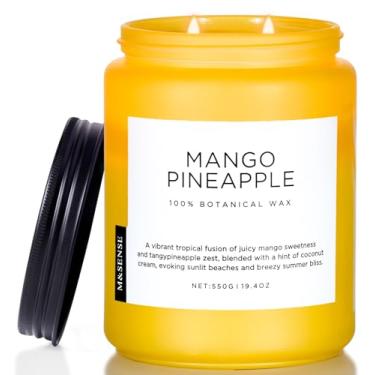 Imagem de M&SENSE Vela perfumada de abacaxi de manga, 550 g, cera de soja natural não tóxica, 110 horas, longa duração, aroma de frutas, presentes de verão para inauguração de casa, vela de aromaterapia de 2