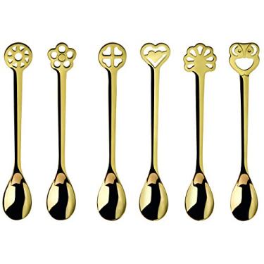 Imagem de Conjunto 6 Colheres Ouro 24kl Cafê Chá Banhado Kiss Bugatti