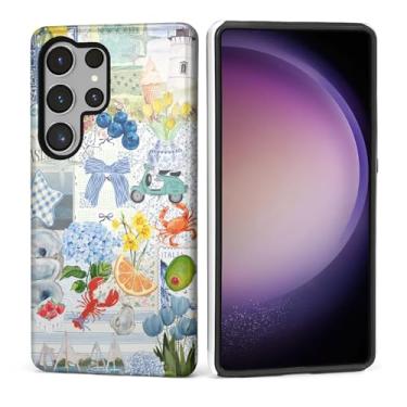 Imagem de Kapadiy Capa para Samsung Galaxy S24 Ultra [Design Retro Floral Limão Oceano Colagem] - Proteção Dupla Híbrida (Silicone + PC Rígido) Capa Protetora à Prova de Choque para Homens e Mulheres