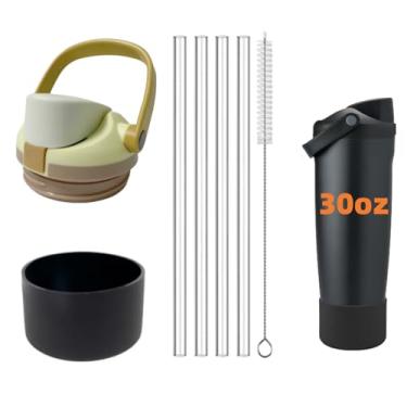 Imagem de Tampa de substituição compatível com garrafa de água Owala FreeSip Sway 850 g 1134 g, com 1 bota protetora de silicone preto e 4 canudos de substituição para Owala Sway 850 g 1,134 g (marrom, para