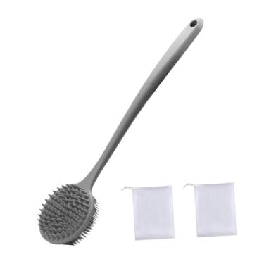 Imagem de Zialofi Escova de banho leve com cabo longo e multifuncional, que produz espuma rica, para as costas e para o corpo, Cinza