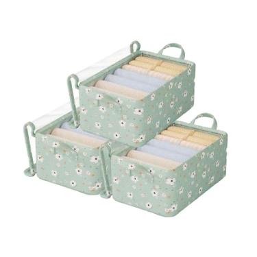 Imagem de Caixa Organizadora com Tampa Transparente e Estampa Floral Verde, Estrutura em Aço Resistente, Tecido Oxford - Ideal para Organizar Roupas, Brinquedos e Mais