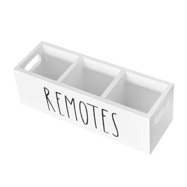 Imagem de KiBcsLic Suporte para controle remoto, organizador de controle remoto, porta-lápis de madeira, organizador de utensílios de mesa rústico com 3 compartimentos