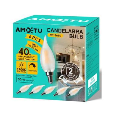 Imagem de Lâmpada LED AMDTU E12, equivalente a 40W, fosca, 2700K, regulável