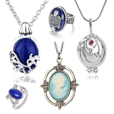 Imagem de UoYu Conjunto de 25 peças de adesivos de joias The Vampire Diaries Daywalking Katherine Colares de cristal de safira cabeça de bronze pingente de pedra colar Salvatore Damon Stefan anel de brasão da