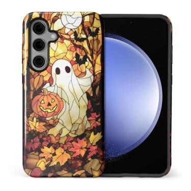 Imagem de Toulas Capa para Samsung Galaxy S23 FE, capa rígida de camada dupla híbrida resistente a arranhões, fantasmas e abóboras de vidro colorido de Halloween