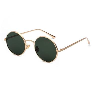 Imagem de Óculos de sol estilo retrô punk masculino e feminino, vintage, redondo, armação de metal, lentes coloridas, óculos de sol da moda, UV400, N05, dourado e verde, BH01