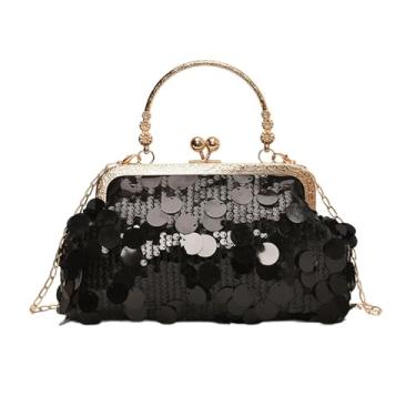 Imagem de Bolsas clutch para mulheres, bolsa noturna de lantejoulas brilhantes, bolsa transversal com glitter com alça superior, Preto