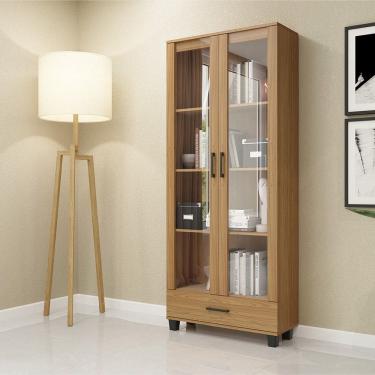Imagem de Estante em MDF para Livros C58 1 Gaveta 2 Portas Vidro Estilo Industrial Freijó Dalla Costa