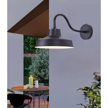 Imagem de MKONOL Arandela De Parede Industrial Com Braço Ganso Para Áreas Externas, Acabamento Em Ferro Preto Cúpula Interna Branca, Sensor Fotocélula, Iluminação Do Anoitecer Ao Amanhecer Garagem, Oficina, P