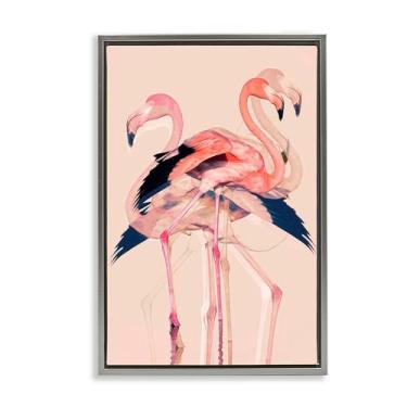 Imagem de Stupell Industries Design de arte de parede sobreposto em tela flutuante cinza flamingos rosa por 1x, 78 x 53 cm