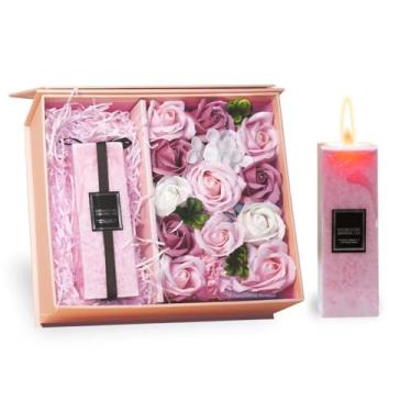 Imagem de Sabonete rosa preservado de luxo e vela de aromaterapia, caixa de presente de aniversário para esposa, namorada, mãe, flores eternas