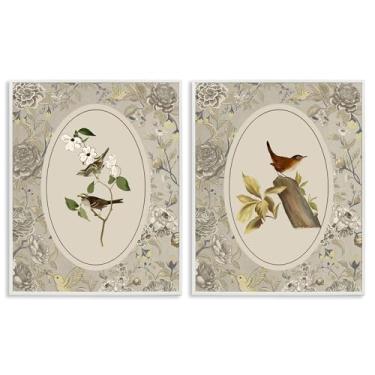 Imagem de Stupell Industries Conjunto de arte giclée emoldurado em branco vintage Birds & Toile de 2 peças por Radhika Modi, 76 x 61 cm