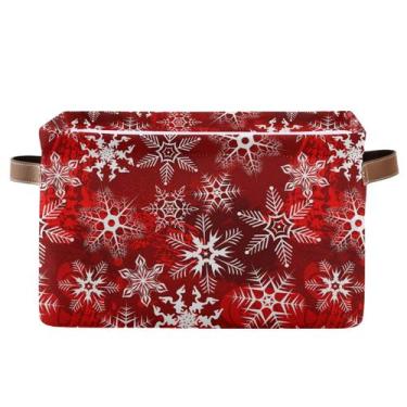 Imagem de Cesta de armazenamento senya Christmas Red com padrão de flocos de nev