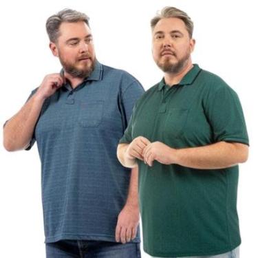 Imagem de Kit 2 Camisa Polo Masculina Plus Size Pique com Bolso Casual-Masculino
