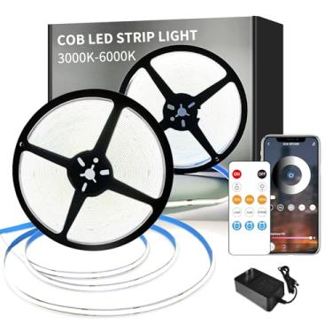 Imagem de Yeewhale Fita de LED COB 6000K 20 m CC 24 V luz de fita LED flexível branca regulável para quarto, com controle remoto e aplicativo, fita de LED CRI90+, para sala de estar, prateleira, armário