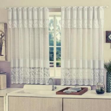 Imagem de Cortina de Cozinha Renda Tulipa 1,20x2,20m com Bando Acoplado - Duas F