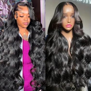 Imagem de Samrabeauty Perucas frontais de 38 polegadas 33 x 15 cm cabelo humano densidade 200 ondas corporais perucas de cabelo humano HD lace frontal perucas de cabelo humano pré-arrancado frontal perucas de