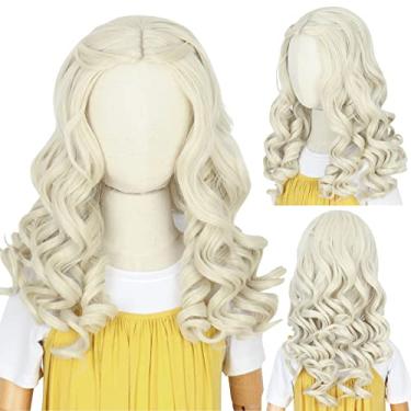 Imagem de Koonfan Peruca branca Queen longa cacheada loira infantil meninas cabelo princesa fantasia cosplay Halloween