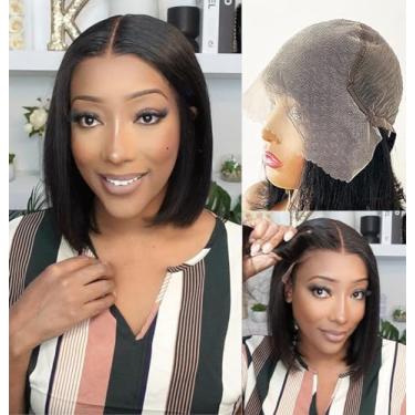 Imagem de Bob Peruca de cabelo humano 33 x 15 cm peruca frontal frontal transparente perucas de cabelo humano liso curto perucas de cabelo humano para mulheres negras perucas sem cola pré-arrancadas (cor