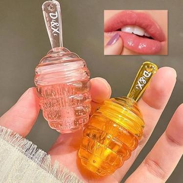 Imagem de 2 peças de óleo labial hidratante de mel, máscara labial para dormir com mel natural, protetor labial, hidratante e prevenção, esfoliante labial seco e rachado, produtos de cuidados labiais de inverno