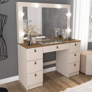 Imagem de Penteadeira Camarim França 7 Gavetas com Vidro Off White/Freijó - Politorno