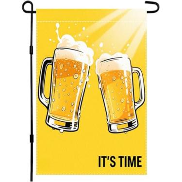 Imagem de CHAONENG Bandeira de jardim engraçada "caneca de cerveja It's Time", dupla face, 30 x 45 cm, decoração sazonal de quintal dupla face para varanda externa