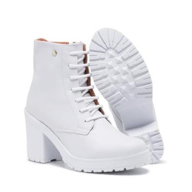 Imagem de Bota Feminina Branca Cano Curto Salto Alto com Zíper - Yes Basic, Bran