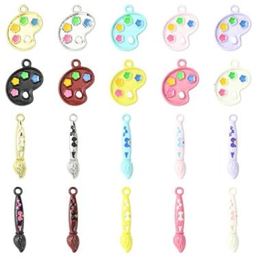 Imagem de UR URLIFEHALL 20 peças, 20 estilos, paleta de esmalte, pincel, amuletos fofos de pintor, berloques para pulseira DIY, colar, brincos, fabricação de joias