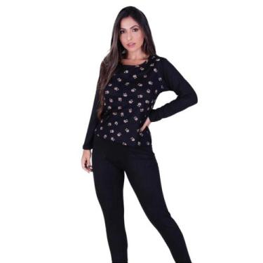Imagem de Conjunto Pijama Feminino Adulto Inverno Longo Aveludado Conforto Suede
