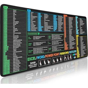 Imagem de Yamjug Excel/Word/PowerPoint/Windows Teclas de atalho, Tapete de mouse pad grande GG para jogos, PC, escritório, teclado com borda costurada antiderrapante (80 x 30 cm)