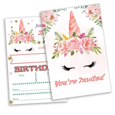 Imagem de Pacote com 20 convites de festa de unicórnio com envelopes Junte-se a nós para um cartão de convites de preenchimento de tema de dia mágico para crianças suprimentos de aniversário