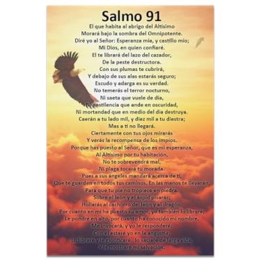 Imagem de Psalm 91 arte de parede em espanhol – impressão em tela de versículo bíblico cristão, Salmo 91 en Español para decoração de casa – Pôster de escritura emoldurado para sala de estar, quarto, escritório