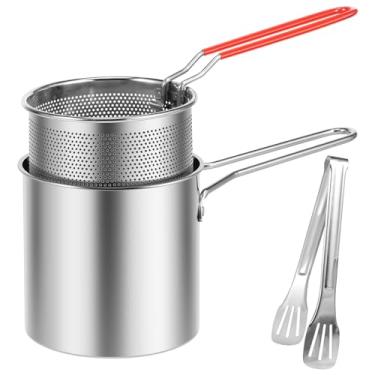 Imagem de ZJRDYYK Frigideira pequena com cesta, frigideira de aço inoxidável 304, panela de fritadeira tempura japonesa para fritar peixe, camarão, batata frita e frango (conjunto de 3 peças)