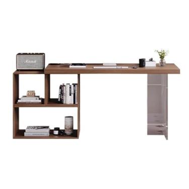 Imagem de Mesa para sentar e levantar Mesa de estudo moderna com pernas acrílico, mesa trabalho madeira para PC economia espaço e estante modular(L)