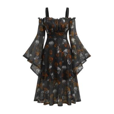 Imagem de ROSE GAL Vestido de Halloween feminino gótico medieval com mangas de sino e ombro vazado Rosegal Plus Size, Organe_1, G