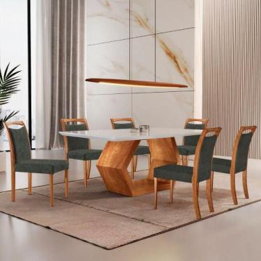Imagem de Mesa Ane 180 Tampo Com Vidro Laqueado Com 6 Cadeiras Livia Jade Off Wh
