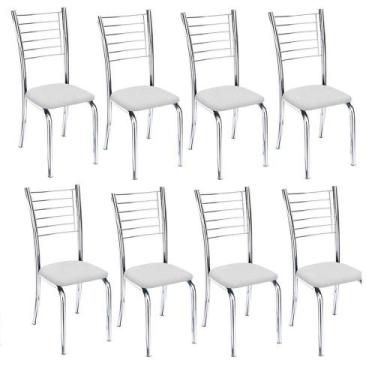 Imagem de Kit 8 Cadeiras Lara Cromada Para Cozinha Branco - GAT MAGAZINE