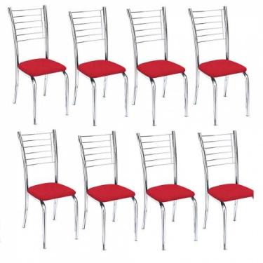 Imagem de Kit 8 Cadeiras Lara Cromada Para Cozinha Vermelho - GAT MAGAZINE